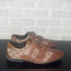Gucci | Shoes | Gucci Tan And Brown Velcro Canvas Leather 